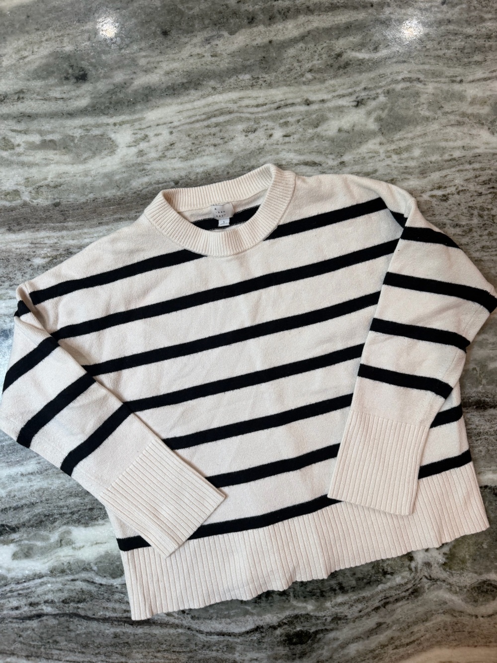 a new day Cream and Black Striped Heavy Crewneck Sweater